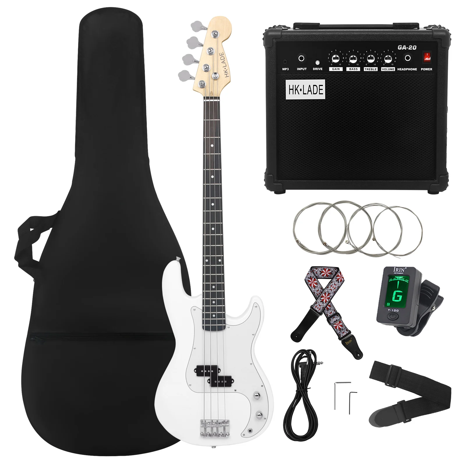 HK·LADE 4 Strings Electric Bass Guitar 20 Frets Guitarra With Amp Bag Strap Tuner Parts &amp Accessories