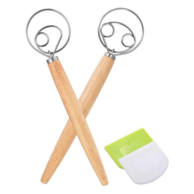 

Danish Dough Whisk Hand Mixer,2Pcs Stainless Steel Dough Mixer With 2 Dough Scrapers For Pizza Dough,Sourdough Bread,Etc