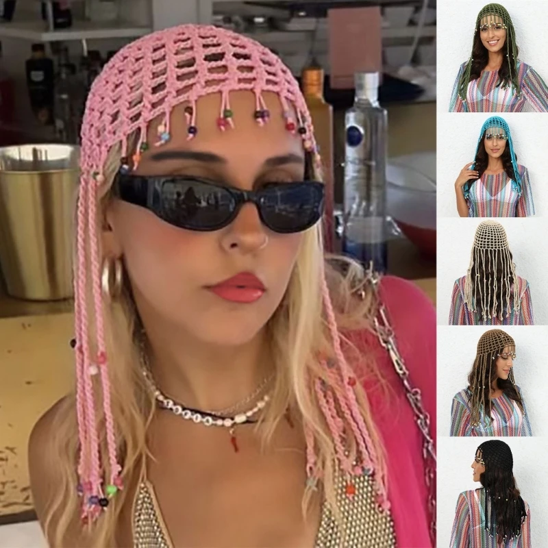 

Folk Headgear Hollow Beanie Cap Head Chain Headpieces for Women and Girls Pageant Prom Flapper Cap Crocheted Headpiece