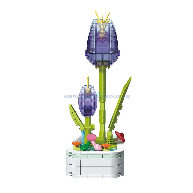 

Пурпурные тюльпаны, горшечные растения MOC 103I-5, вечный цветок, бонсай, строительные блоки, идеи для дома, украшения, кирпичи, игрушка «сделай сам», подарок для девочек и детей