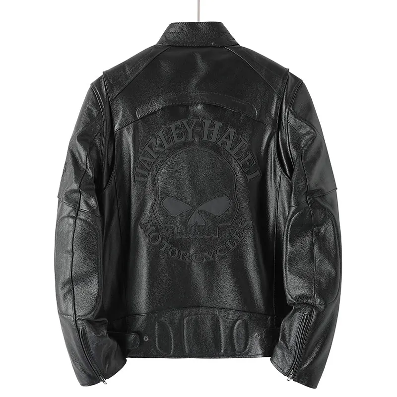 

Autumn Men's Natural Leather Motorcycle Jacket Top Layer Calfskin Stand Collar Leather Jacket Black Moto Jacket Detachable Liner