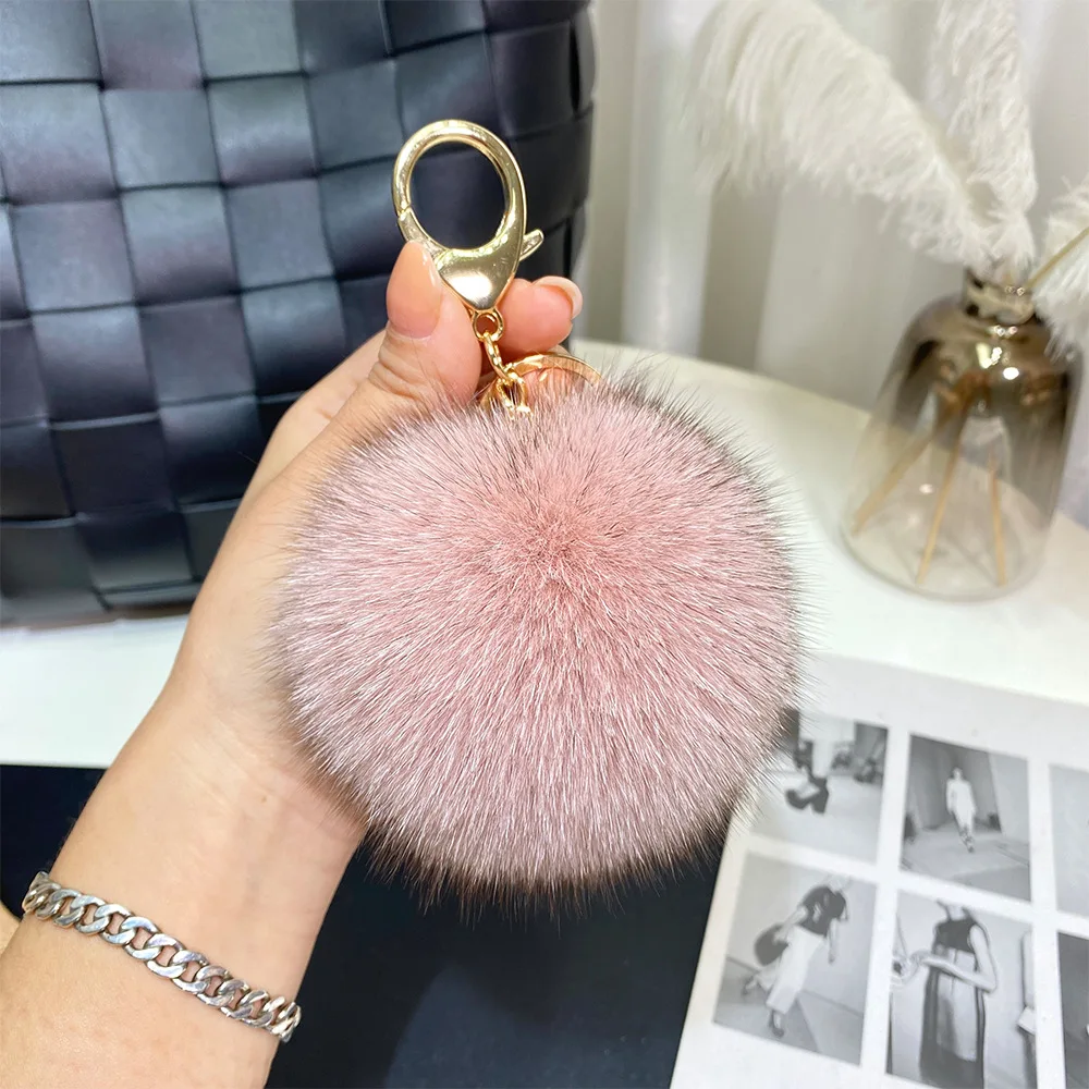 9cm Luxury Fluffy Real Fox Fur Ball PomPom Genuine Fur Keychain  Metal Ring Pendant Bag Charm For Women F314