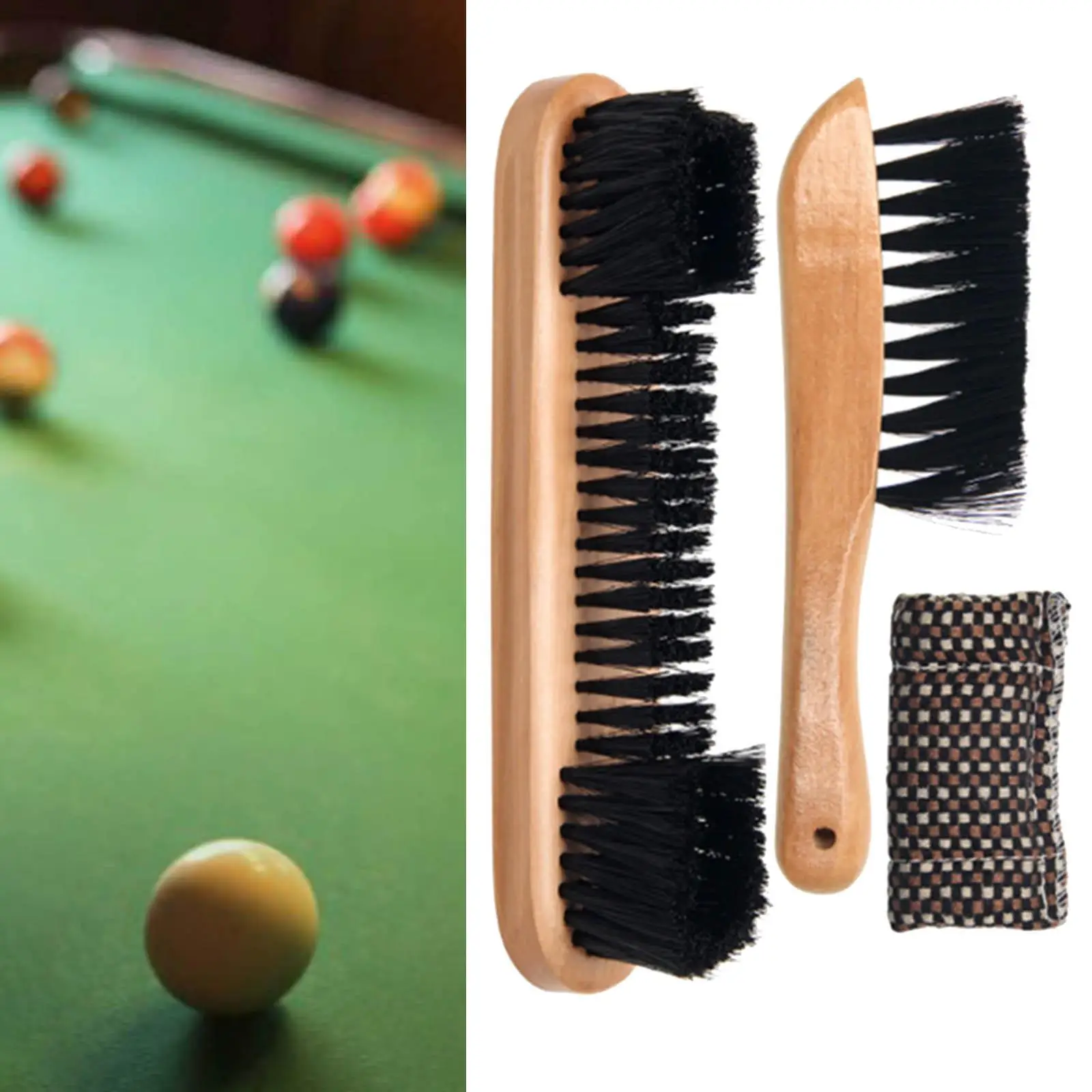 Wood Handle Pool Table Brush Set Cue Shaft Cleaner Cloth Snooker