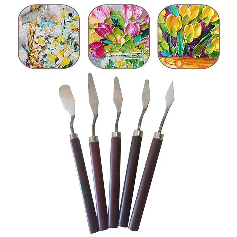 

Painting Knife Wooden Handle Stainless Steel Spatula Kit Palette Knife for Oil Painting Knife Fine Professional Art Tools