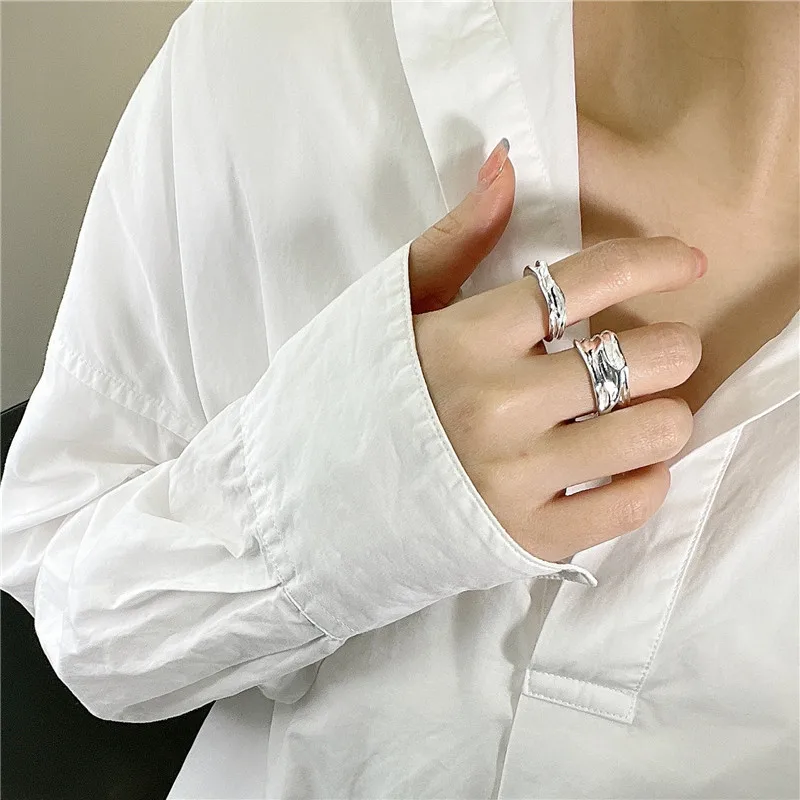 Серебро 925 пробы корейская текстура обтекающее кольцо с текстурой неправильной