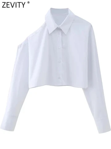 Zevity Women Fashion Single Breasted Off Shoulder White Short Smock Blouse Femme Chic Business Shirt Chemise Blusas Tops LS3714