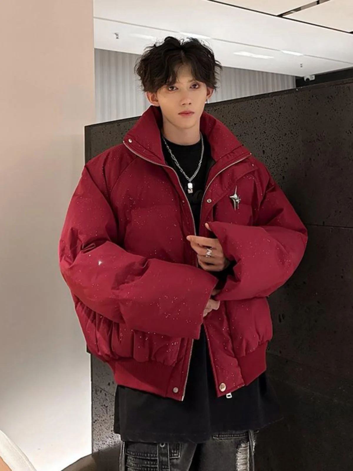 Красная одежда на хлопковой подкладке American High Street Personali Металлический дизайн с