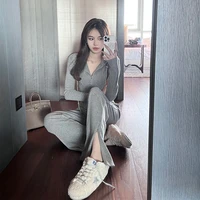 fashion suit womens 2022 spring and summer new hooded sports wide leg pants casual slim sweater pants two piece set