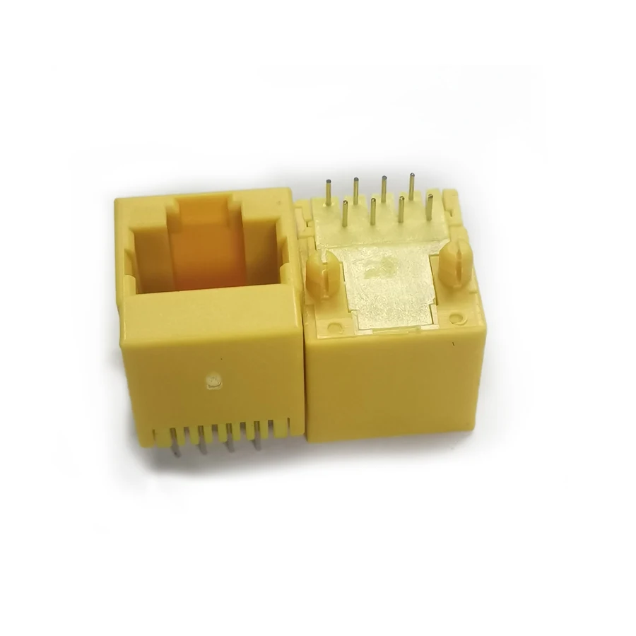 

50pcs/Lot RJ45 8P8C Female Jack Socket Connector Plastic Yellow-Color Vertical-Type For Network Internet Modular