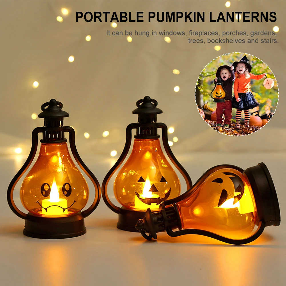 

Halloween Decoration Children's Pumpkin Lanterns Handheld Hanging Plastic Light Lamp Battery Operated Kindergarten Home Ornament