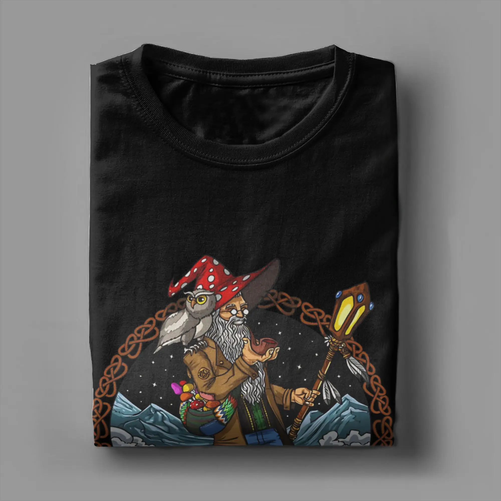 Фото Футболка из 100% хлопка с забавным рисунком Mushrooms Hippie Magic Shaman для мужчин №3