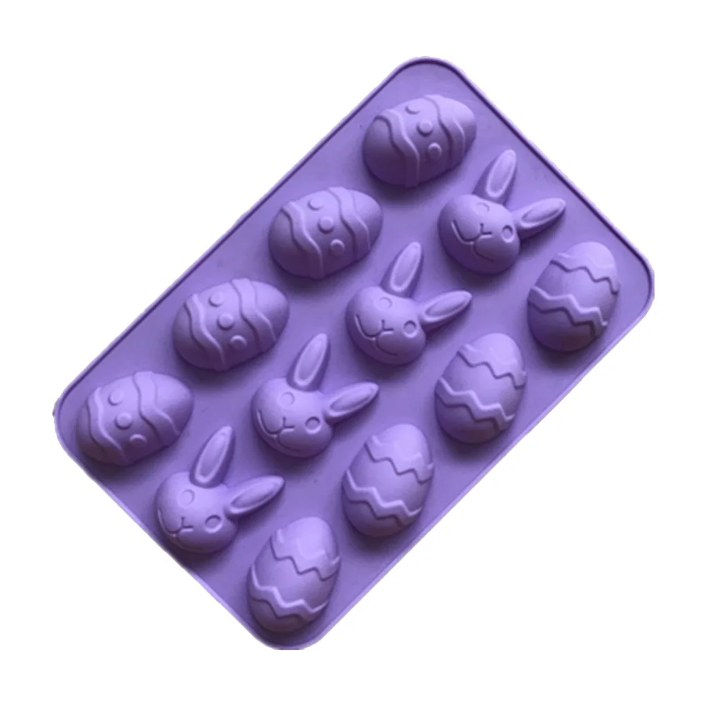 

12-Cavity Easter Egg Bunny Baking Mold Candy Cake Chocolate Holiday Silicone Mold Ice Cube Color Random Bunny Baking Mold