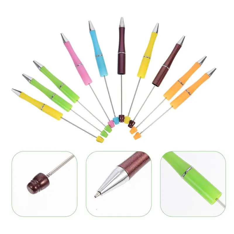 

10Pcs Beads String Gel Pen Creative DIY Ballpoint Pens Student Stationery (Random Color)