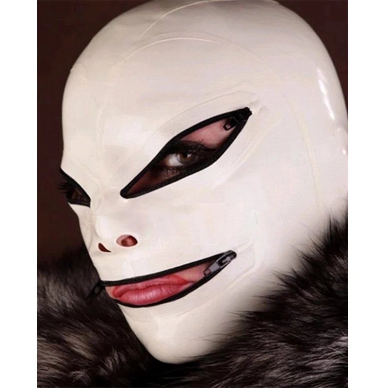 

Латексная маска с капюшоном, сексуальная Фетиш-резиновая маска с глазами, рот, молния, молния сзади, ручная работа для мужчин и женщин, костю...