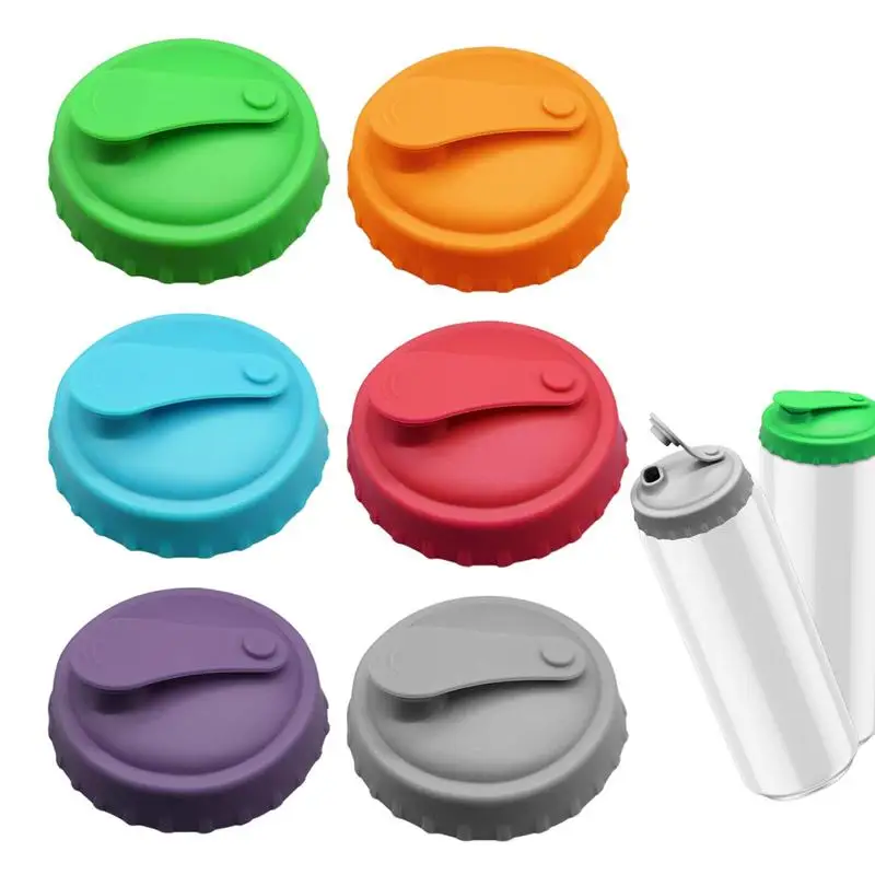 

Soda Can Covers 6PCS Silicone Leakproof Can Lids With Straw Durable Opening Soda Lid Safe Beverage And Protector For Camping