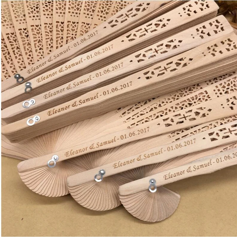

50pcs Personalized Engraved Wood Folding Hand Fan Wooden Fold Fans Customized Wedding Party Gift Decor Bridal Shower Gift Favor
