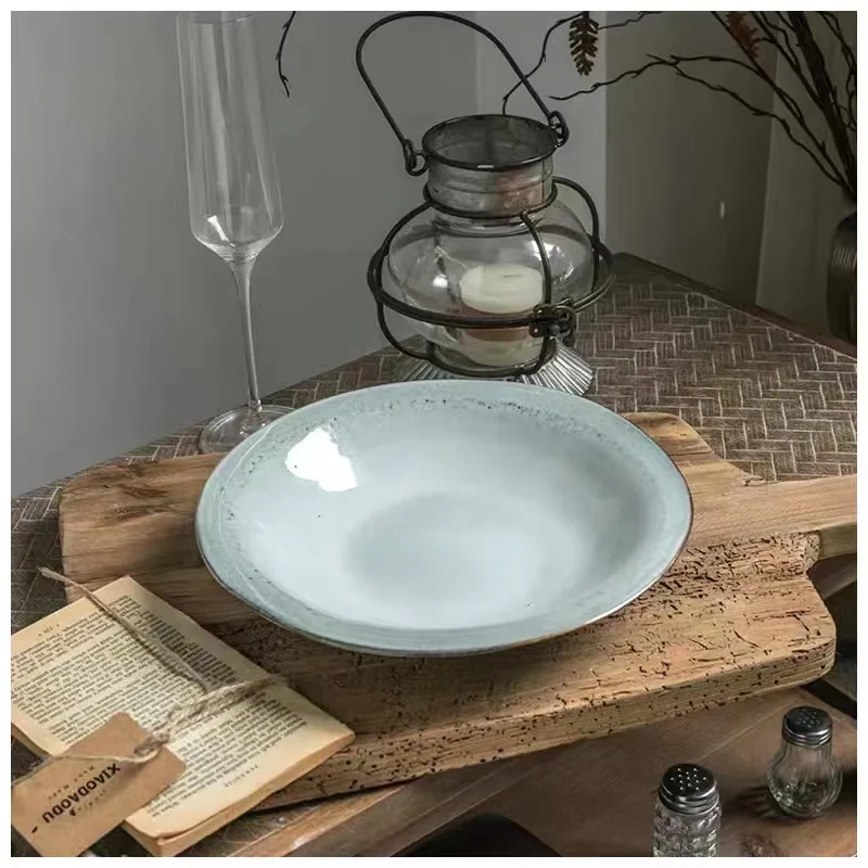 

European Retro Ceramic Plate Creative Lotus Leaf Edge Household Tableware Solid Color Dish посуда для сервировки менажница