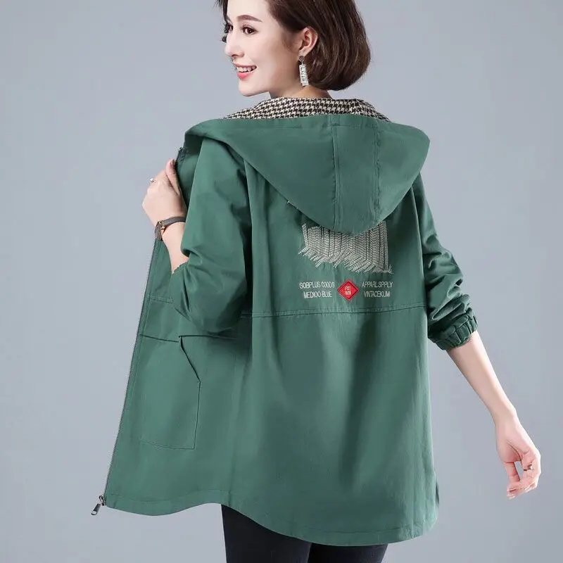 

[With lining] Spring Autumn Mid-length Women's Coat 2022 Fashion Loose Hooded Trench Coats Plus size Casual Windbreaker Outwear
