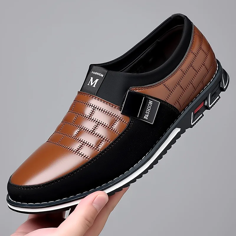 

Men Casual Leather Shoes Business Formal Low Top Solid Color Round Flat 2022 New
