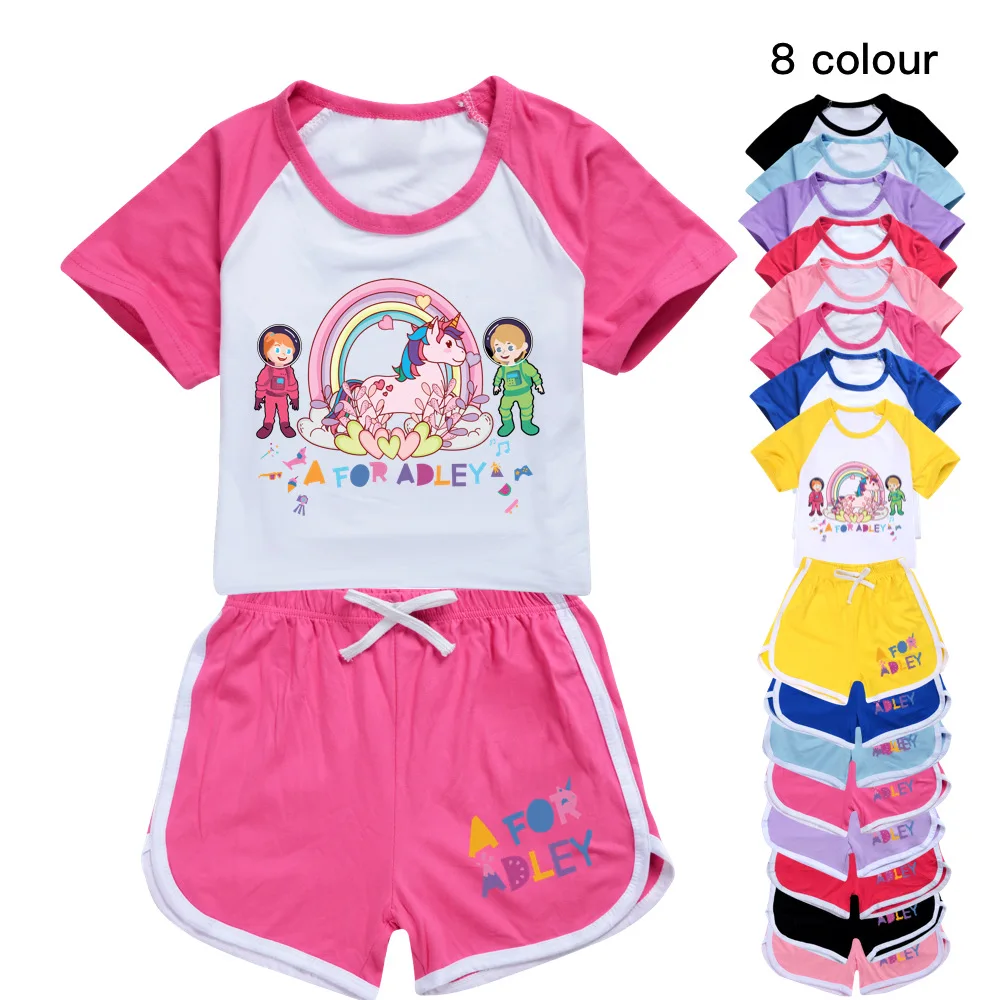 

2022 Casual Kids Sport Clothing A for Adley Pajamas Sets Baby Girls Boys T-shirt+Shorts 2 Piece Set Cotton Children Clothes Suit