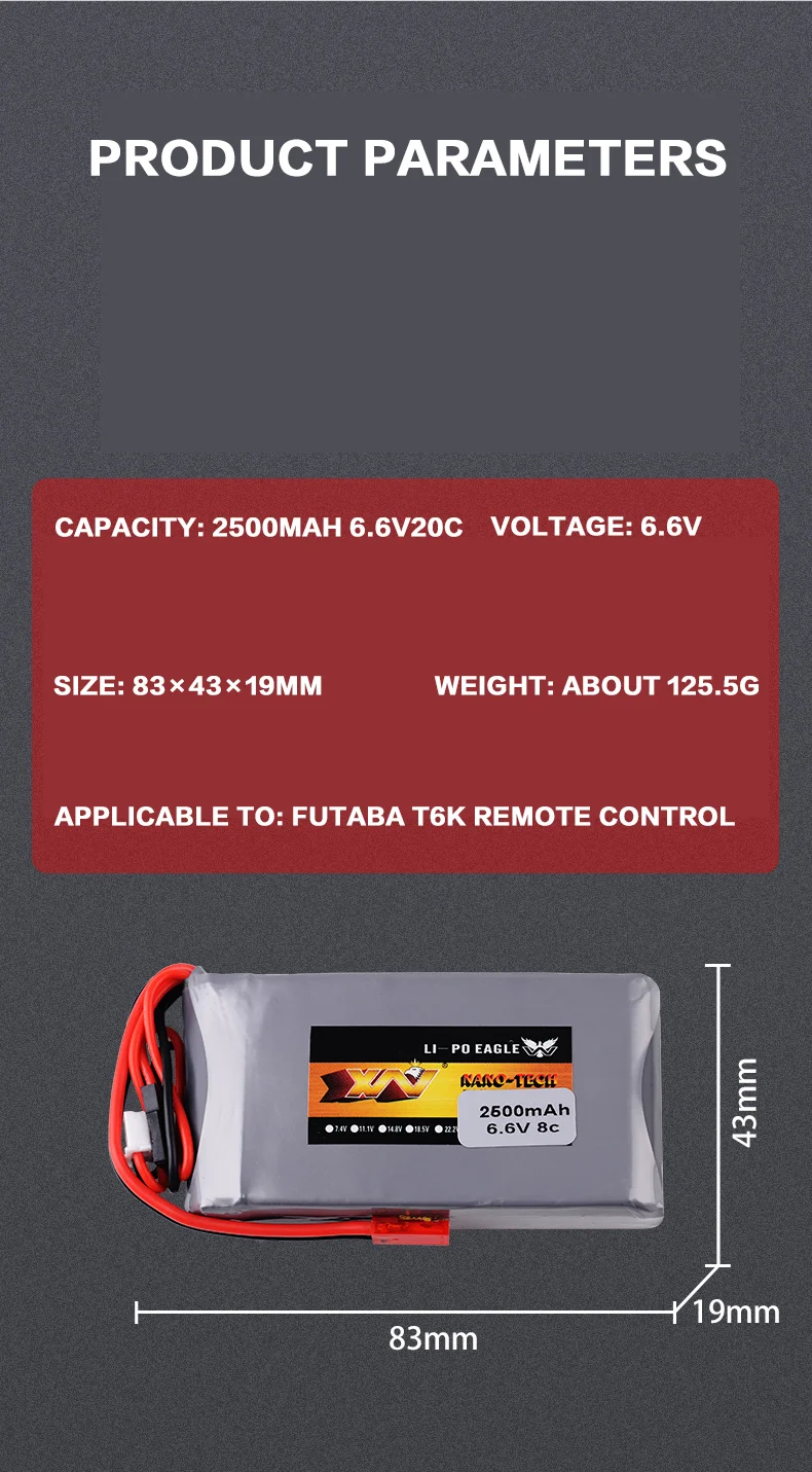Фото 2S 6,6 V 8C 2500mah Lipo батарея для радиостанций Futaba 14SG 16SZ 18SZ 4PLS T6K Радиоуправляемый пульт дистанционного управления часть передатчика 6,6 V батарея №3