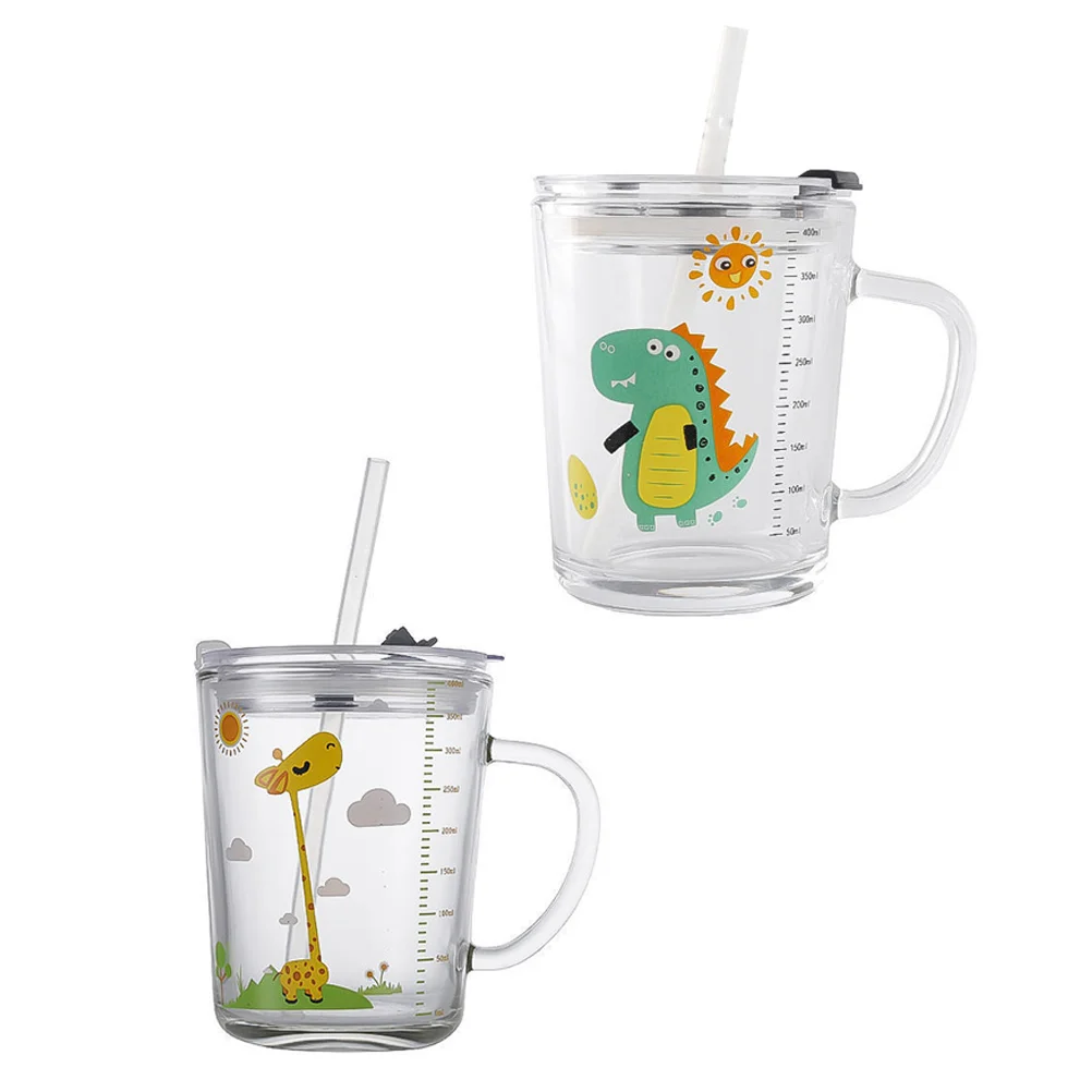 

2Pcs Household Cups Straw Cups Water Coffee Cups Scale Cups for Breakfast Kitchen