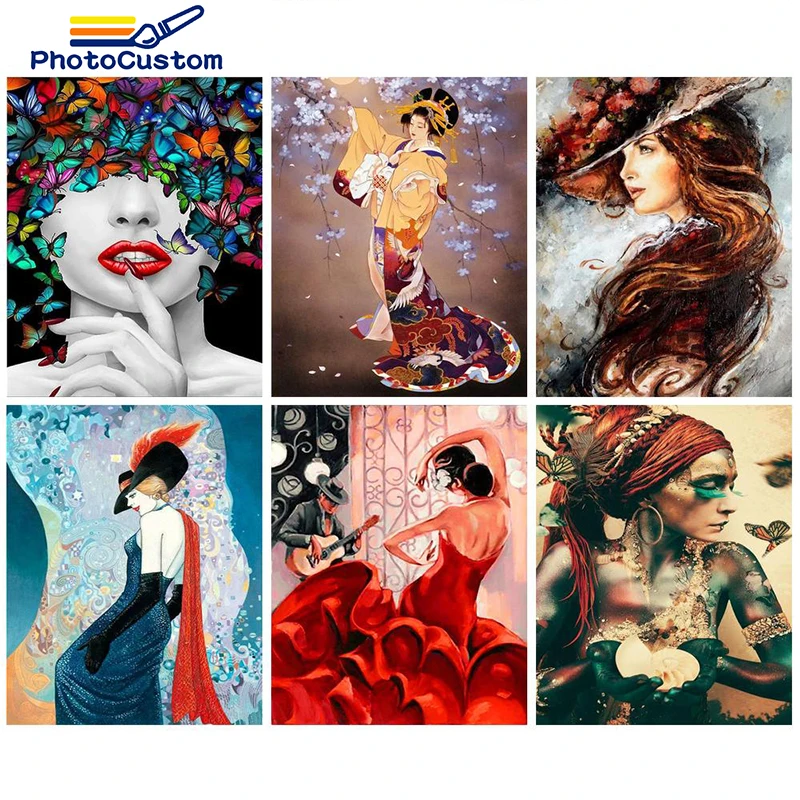 

PhotoCustom Coloring By Number Figure DIY Oil Painting By Numbers Kit Girl Picture Home Decor Drawing On Canvas Hand Painted Art