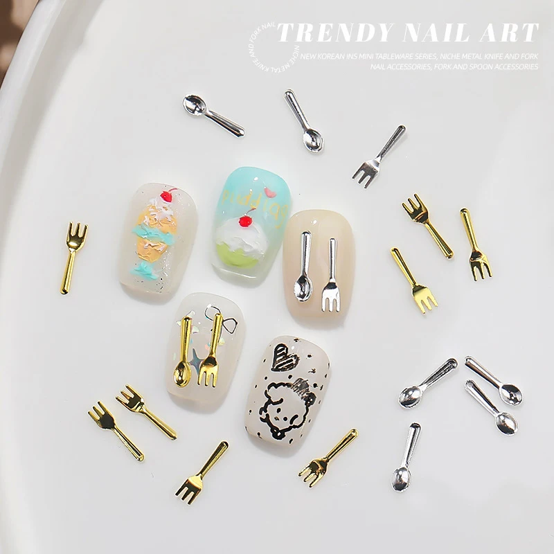 50 шт. смешанная серия Ins Niche посуда ложка вилка для ногтей 3D металлическая форма