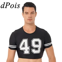 mens sexy crop tops o neck short sleeve t shirt number printing muscle crop top for football player moto night clubwear costume