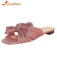 karinluna plus size 34 43 colors 6 trendy womens slippers chunky med heels shallow shoes lady slippers concise comfy bow tie
