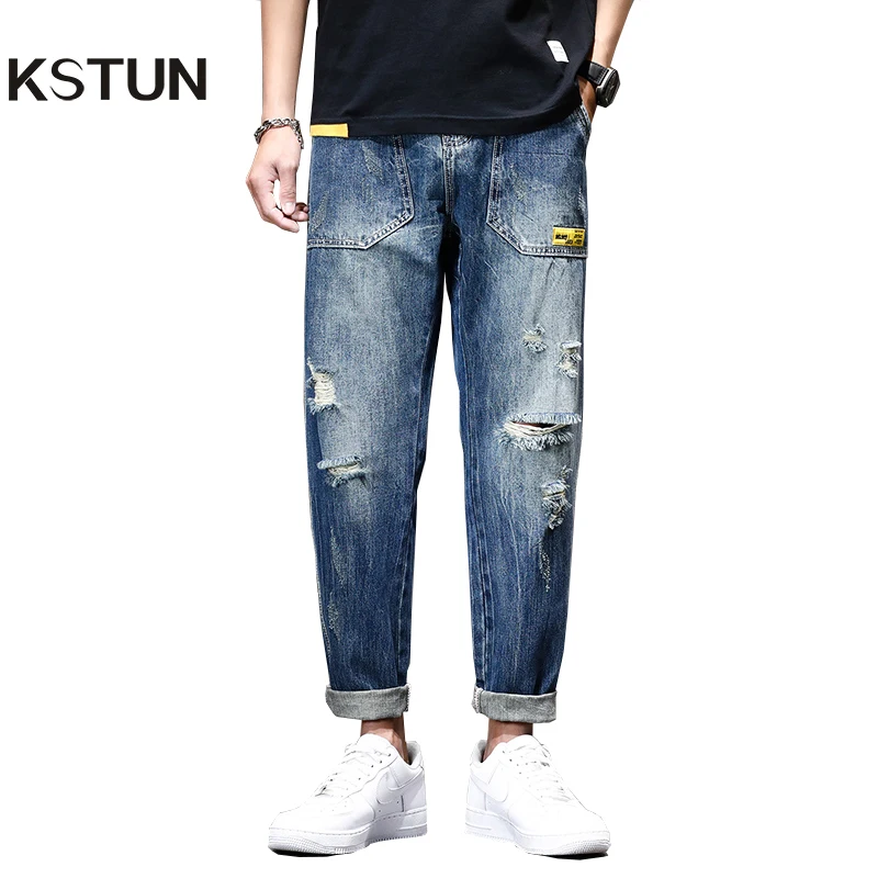 

Mens Jeans Ripped Baggy Spring Summer Hollow Out Loose Fit Distressed Trousers Men Wide Leg Pants Male Hip Hop Jeans Oversize 42