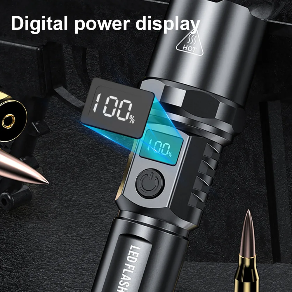 Мощный Светодиодный Фонарик XHP100 Перезаряжаемый Цифровой Зум