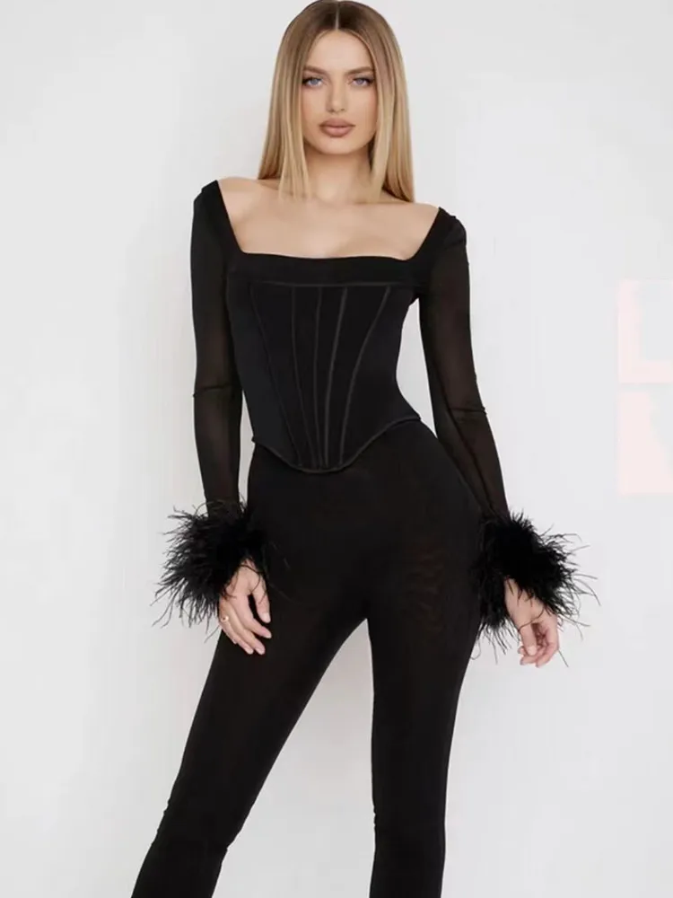 Женские топы с короткими рукавами длинными и вышивкой из перьев сексуальные в