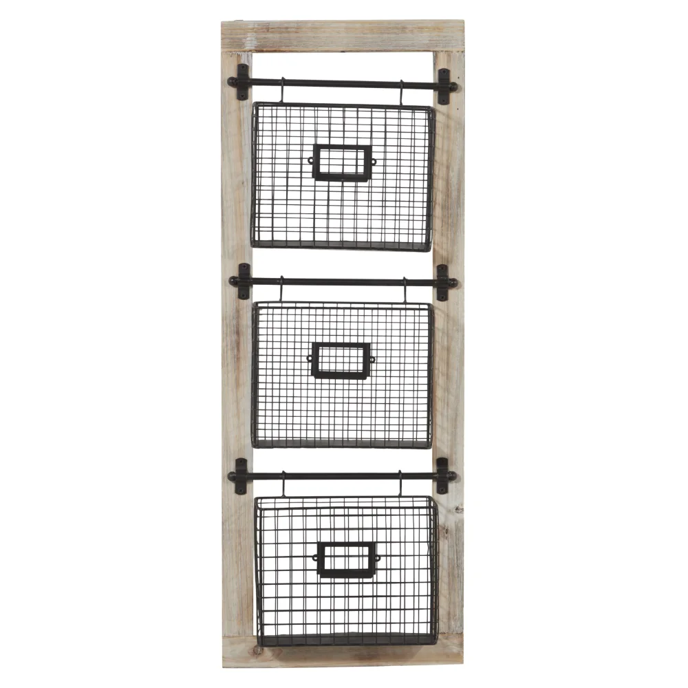 

DecMode 36" Black Metal 3 Slot Wire Magazine Rack Holder with Suspended Baskets and Label Slots