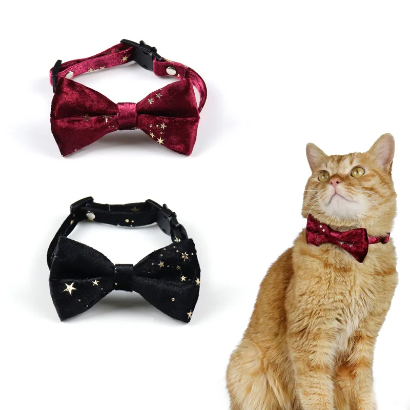 

Velvet Bowknot Cat Collar Safety buckle Puppy Chihuahua Yorkie Necklace Adjustable Kitten Rabbits Bowtie Pets Supplies