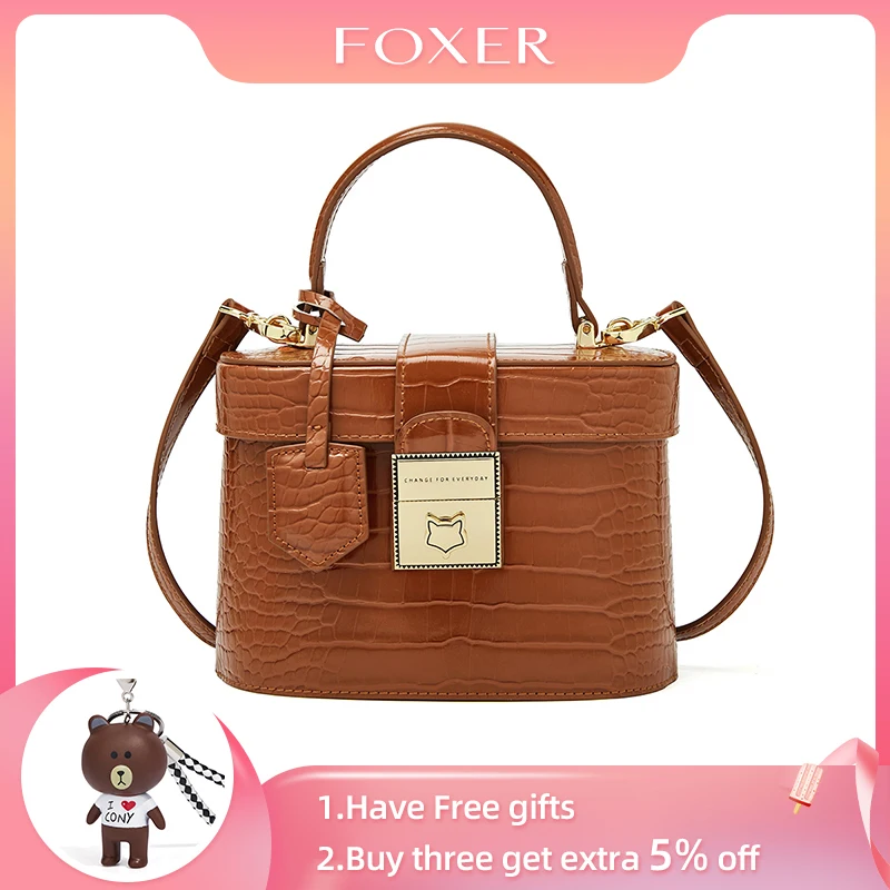 

FOXER Brand Original Crocodile Pattern Tote Women Mini Handbag Vegan Leather Lady Shoulder Crossbody Bag High Quality Purse Gift