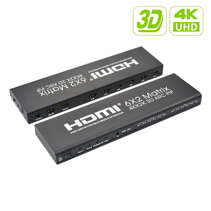 HDMI-совместимая матрица 6x2 5.1ch/2CH 3 5 мм стерео аудио выход Поддержка 3D ARC 4K/30Hz PIP SPDIF
