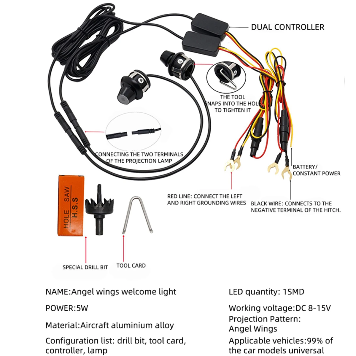 Автомобильные светодиодные динамические проекционные лампы Angel Wings светильник