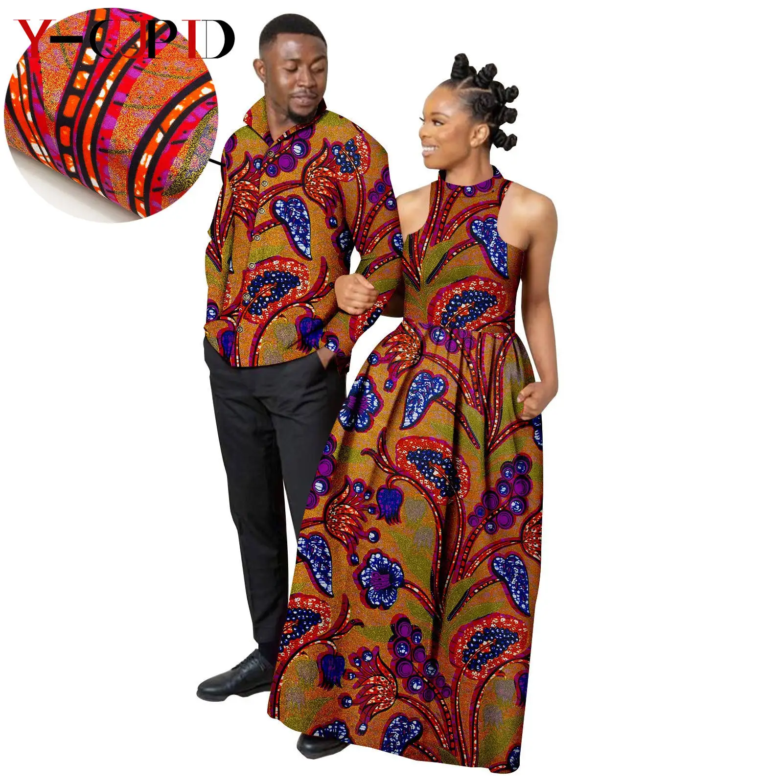 Длинные платья с Африканским металлическим принтом для женщин парные подходящие