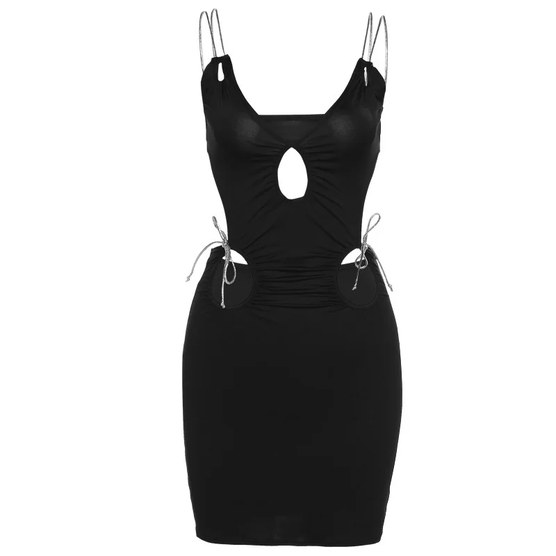 

Strap Lace Up Cut Out Sexy Bodycon Dress Women Elegant V-Neck Backless Summer Sleeveless Party Mini Dresses Night Clubwear