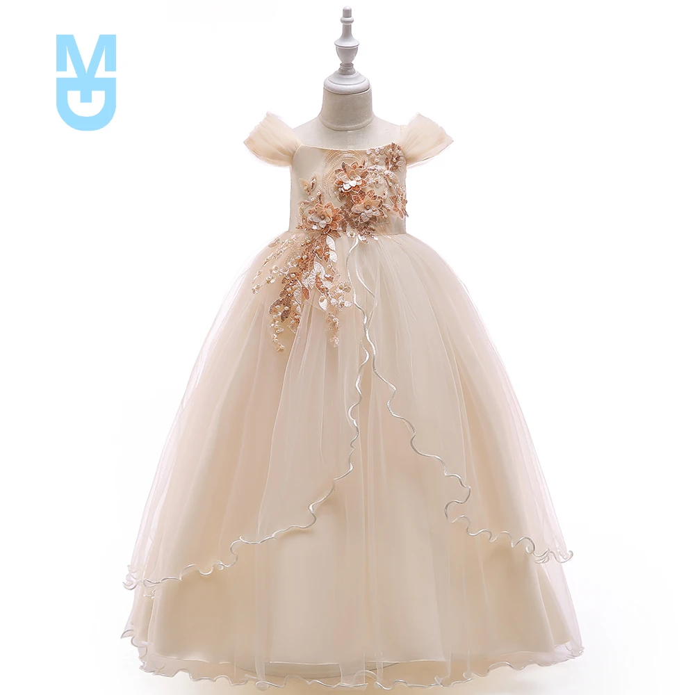 

New 4-14 Years Kids Bridesmaid Dress For Girl Long Lace Prom Gowns Flower Girl Party Wedding Dresses Children Evening Clothing