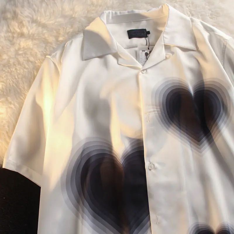 

2022 Brand Fashion Dark Love Creative Mens Shirts Oversized Loose Button Up Shirts Summer Comfort Cuba Casual Blouses Tops Mujer