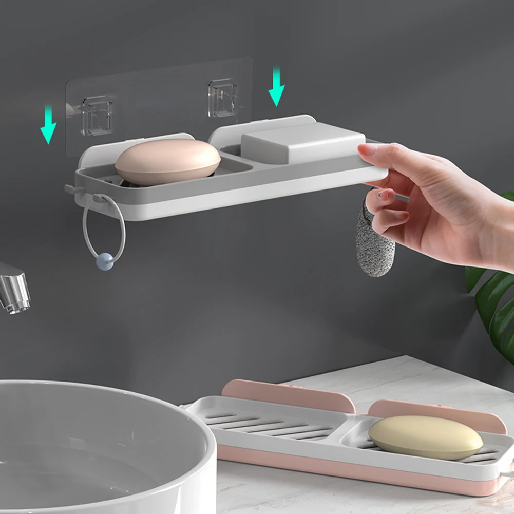 

Seamless Trace Wall-Mounted Shower Soap Box Dish Storage Plate Tray Holder Bathroom Accessories Double Lattice Wall Dishes