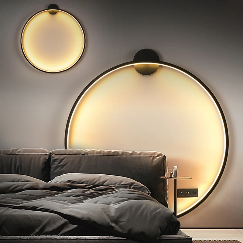 

Minimalist LED Wall Lamp Home Indoor Decor Living Room Hall Hotel Wall Lights Bedside Light Black Circle Background Wall Sconces