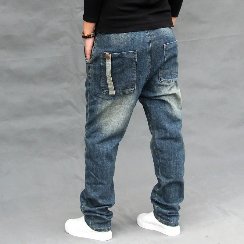 Four Seasons Harlan Jeans Mens Loose Plus Size Elastic Skateboard Pants Fashion Straight Solid Color Full Length Casual Trousers