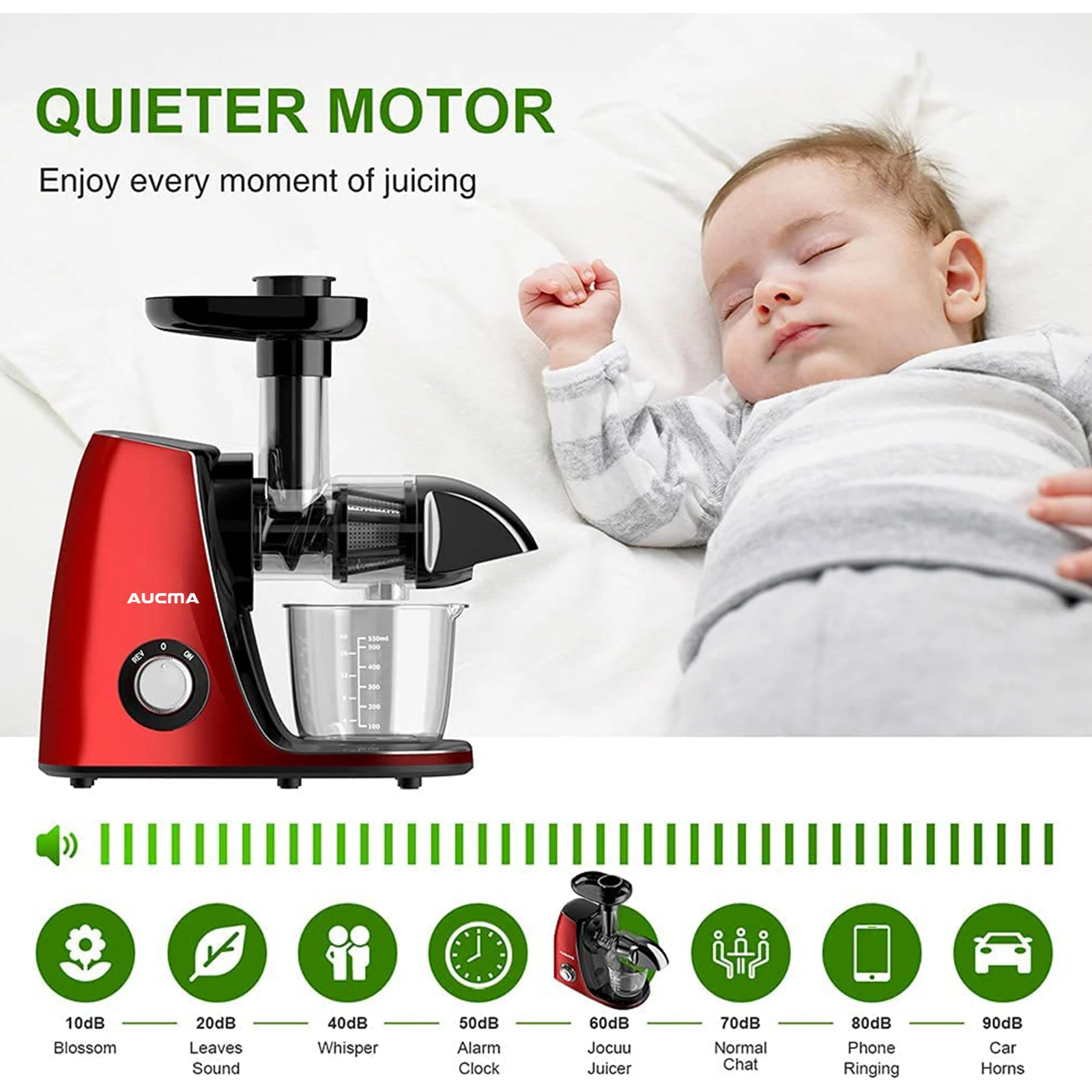 Aucma Juicer Machine Cold Press Juicer Machine with Quiet Motor and Reverse Function Recipes for High Nutrient Fruit Vegetable enlarge