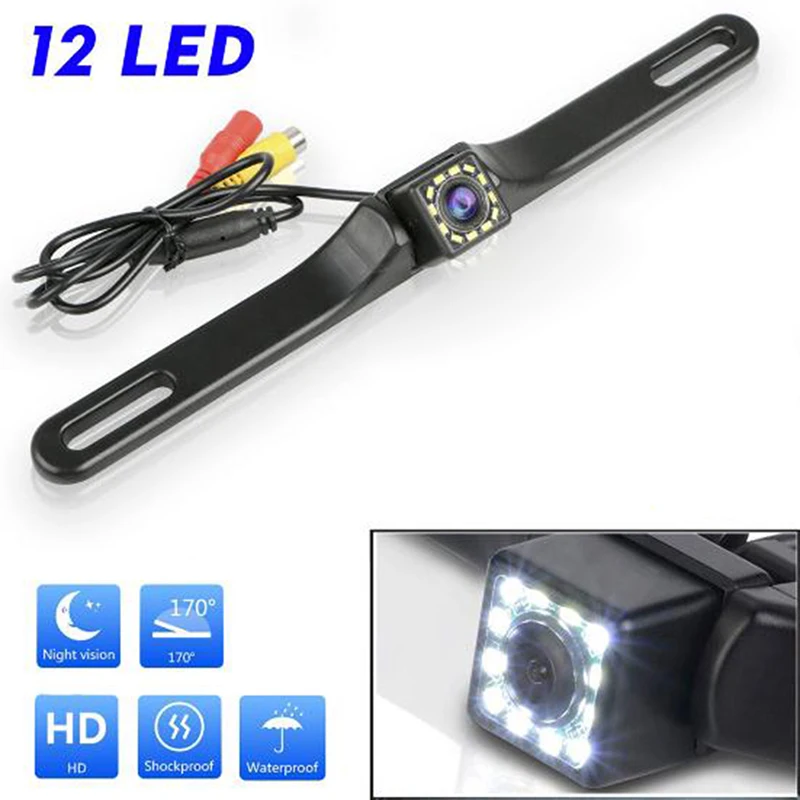 

1 PC DC 12V Waterproof HD Car RearView Reverse Backup Camera License Plate Night Vision 12 LED Lights Car Backup Camera