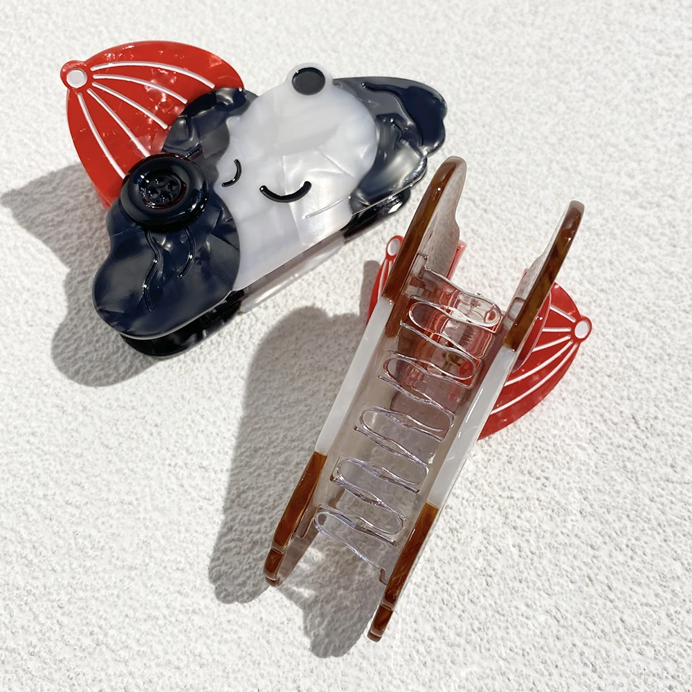 AENSOA Button Curly Dog Acetic Acid Clip Sweet Cartoon Splice Hairpin Back Head Coiffed Contrast Color Women Hair Accessories