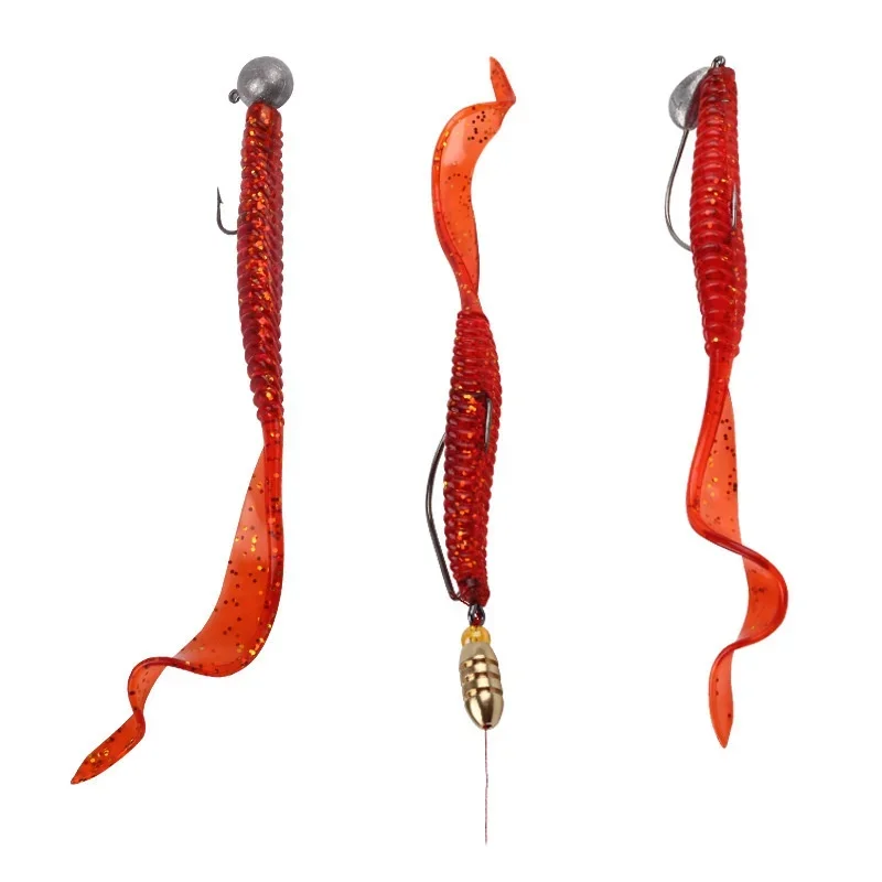 Caminhada Peixe 5 Pçs Cauda Longa Isca De Pesca Macia 13 см 6 г Rosca Única Foice Caudas Minhoca Iscas Artificiais Para Baixo