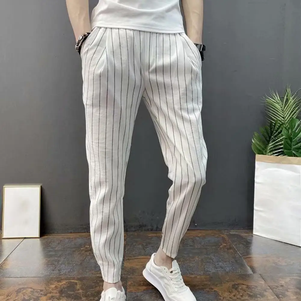 

Stylish Men Trousers Bottoms Slim Fit Spring Autumn Mid Waist Ankle Tied Harem Pants Men Pencil Pants Dressing